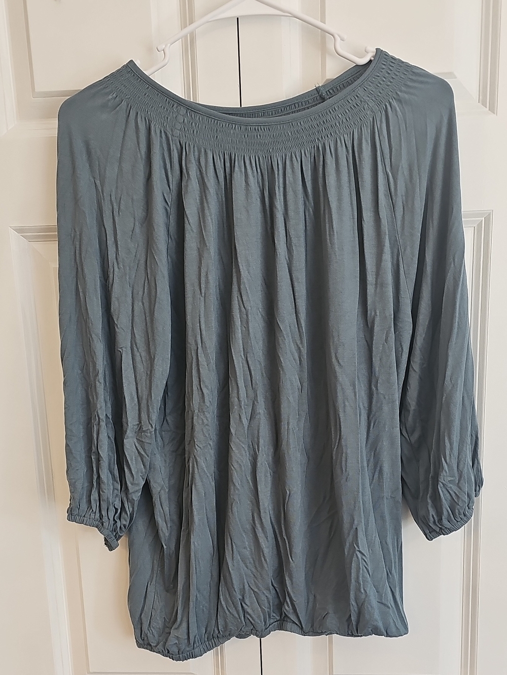 Women’s Off-Shoulder Peasant Top in Slate Blue